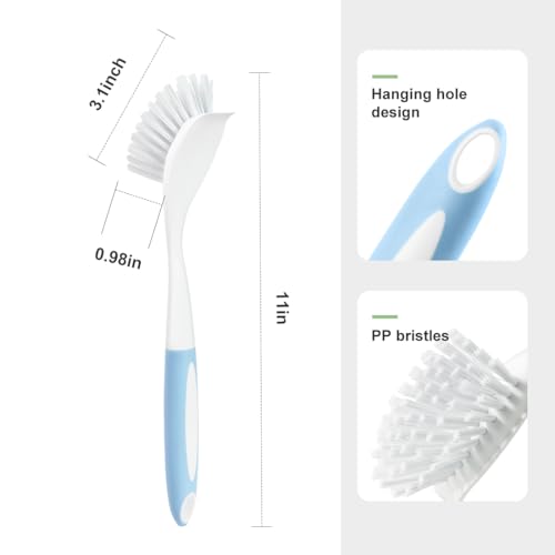 CQT 4-Pack Kitchen Scrub Brushes with Comfortable Long Handle
