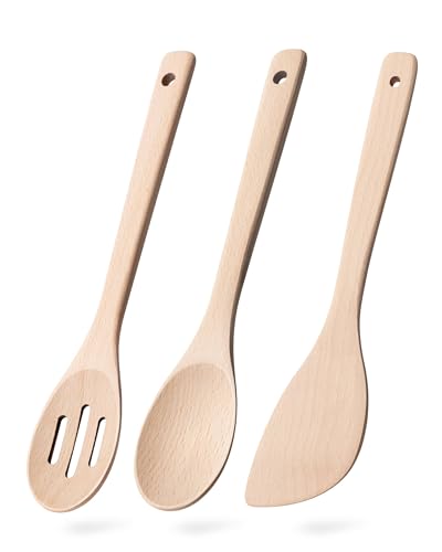 Beech Wood Cooking Utensil Set - 3-Piece Wooden Spoons
