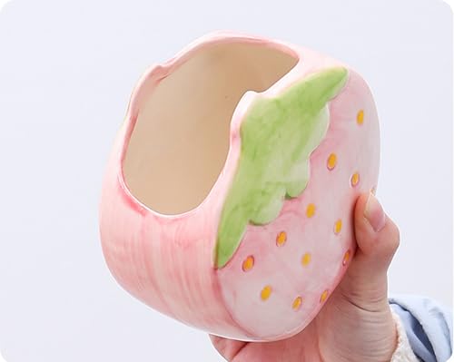 Strawberry Ceramic Makeup Brush Holder - Cute Desktop Desk Organizer