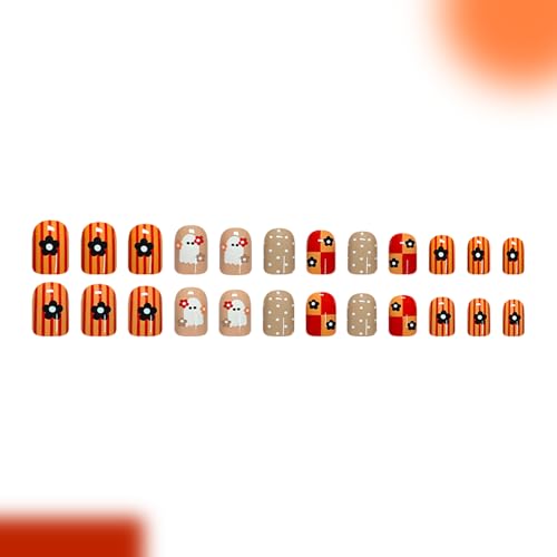 Dozsyt Halloween Press On Nails - Polka Dot Brown Ghost, 24Pcs, Halloween Nails - Variation THIS listing