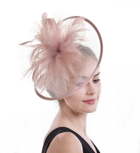 SAFERIN A-skin Pink Women's Fascinator Hat with Veil & Clip