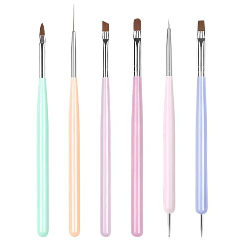 6-Piece Nail Art Brush Set with Liner & Dotting Pens - TOCOLES