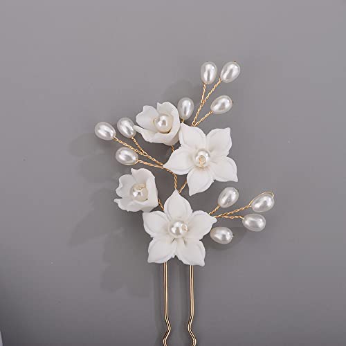 Gold Bridal Hair Pins with Pearls and Beads - Set of 3