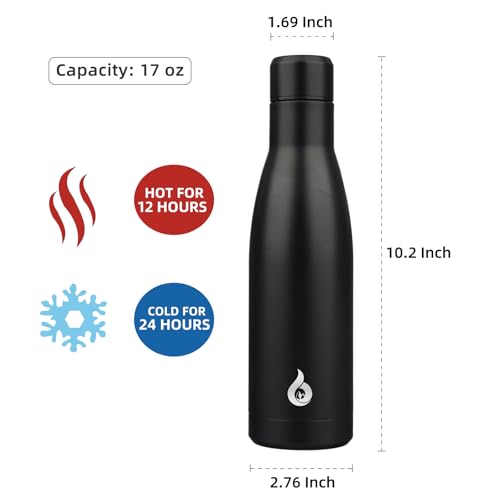 BJPKPK 17oz Insulated Stainless Steel Water Bottle - Midnight Black