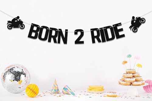 Born 2 Ride Birthday Banner - Vehicle Theme Glitter Decor