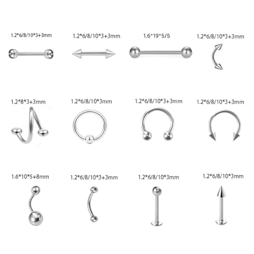 Juland 120 PCS Body Piercing Kit - Surgical Steel Rings & Plugs