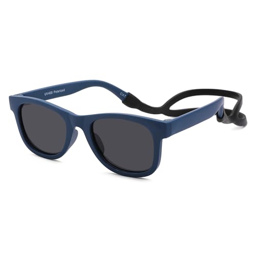 COASION Bendable Polarized Baby Sunglasses with Silicon Strap - Dark Blue/Grey, 0-24M