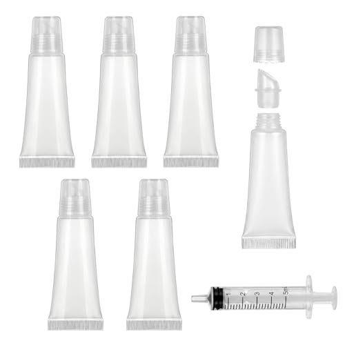 6PCS Refillable 8ml Lip Gloss Tubes with 5ml Syringes - Leak-Proof & Portable