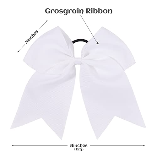 20PCS 8-Inch White Cheer Hair Bows with Ponytail Holders