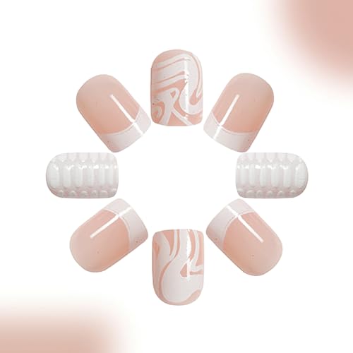 French Tip Press On Nails - Short Square Acrylic with Stripes (24 Pack)
