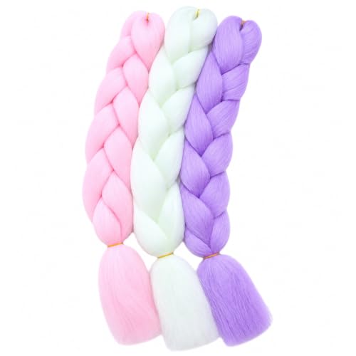 Orgwigs 24 Inch Colorful Glow in Dark Braiding Hair Extensions - White Pink Purple 3 Pack