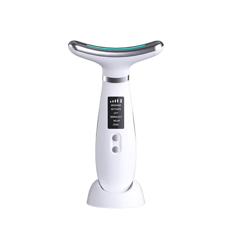 TLINNA 4-Color LED Face & Neck Massager with Red Light Therapy, Vibration & Thermal Function