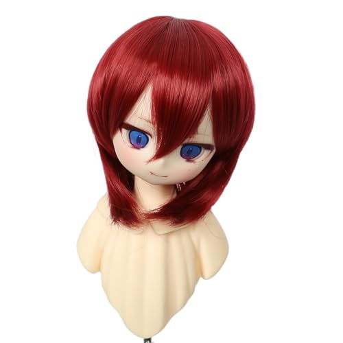 Tzncos Deark Red Wolf Tail Dome Wig Short Style for 1/3 BJD Doll