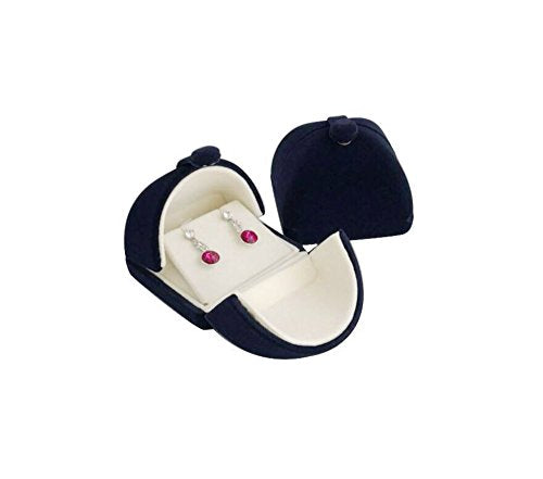 Navy Blue Velvet Jewelry Box for Earrings & Necklaces - Double Layer Design