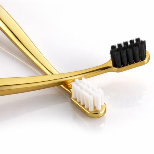 JoyMax Gold Edition Toothbrush Set - 4 Premium Soft Bristle Toothbrushes with Gold Handles