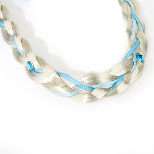 Blue Braided Costume Headband with Crown, Long Blonde Braid Hair Accessory
