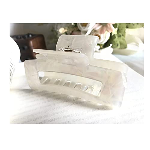 Large Checkered Hair Claw Clip for Women - 3.94 Inch White