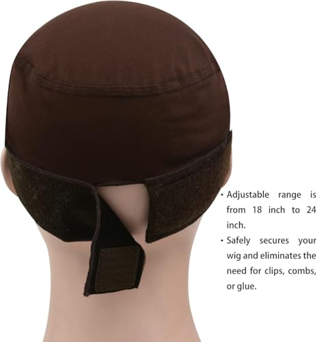 Wig Grip Cap for Women 2-in-1 Adjustable Bamboo Fiber Non Slip Dark Brown