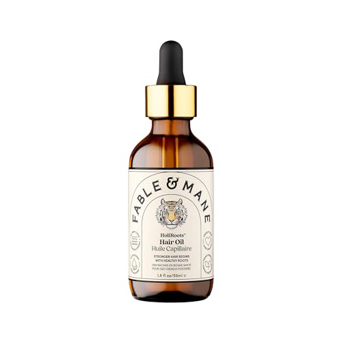 Fable and Mane Hair Oil - HoliRoots Strengthening Serum for Damaged, Frizzy Hair with Ashwagandha, Castor Oil & Scalp Treatment - 1.8FL oz