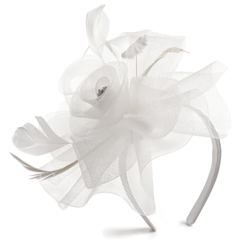 Needzo White Fascinator Headband or Hair Clip Derby Tea Party Accessory