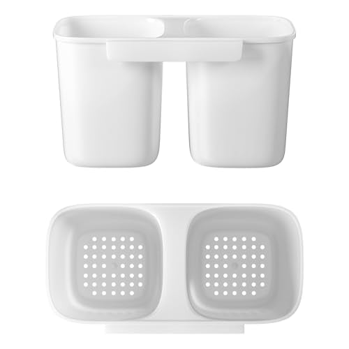 SANNO Hanging Utensil Holder Caddy with Dual Compartments - White