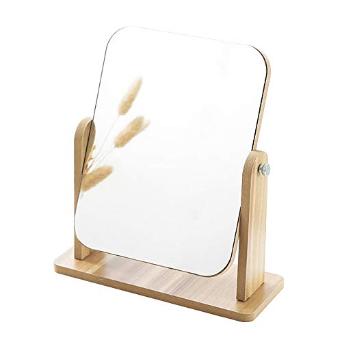 X-Large 360° Rotatable Wooden Desk Mirror - Portable Makeup & Shaving