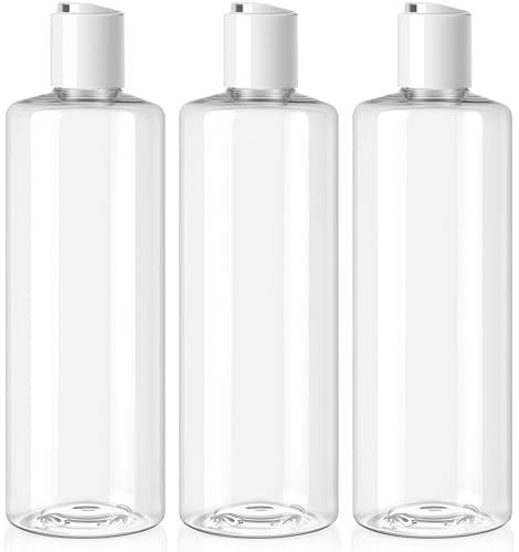 Bar5F 16 oz Clear Plastic Bottles with Disc Top Cap - 3 Pack