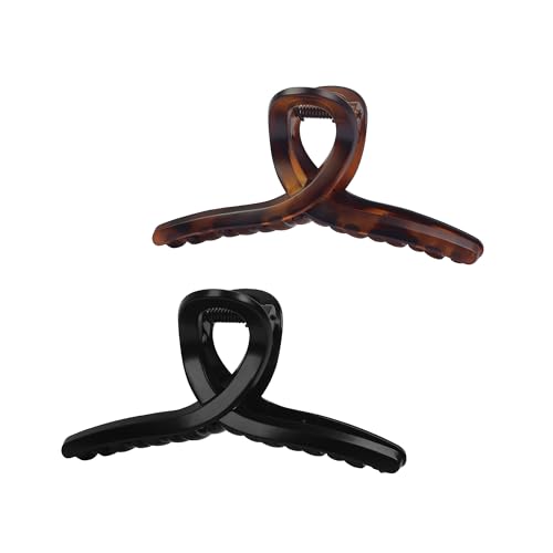RosyReeds 4.3" Large Claw Clips for Hair, 2-Pack Matte Black & Tortoise