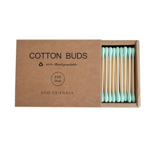 Premium Cotton Swabs - Biodegradable Organic Double Tips for Ear Wax Removal | 200 Count, Black