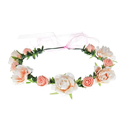 June Bloomy Coral Rose Flower Headband Women Floral Crown Wreath - Handmade, Adjustable, Light & Comfortable