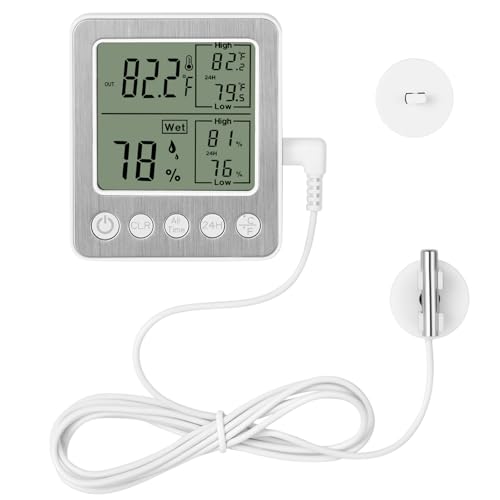 VLEJEARI Digital Dual Channel Thermometer Hygrometer with Detachable Probe