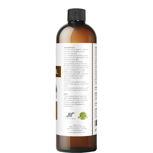 Velona Lanolin Oil - 8 Fl Oz Cold Pressed Refined USP Grade - Skin & Hair Moisturizer