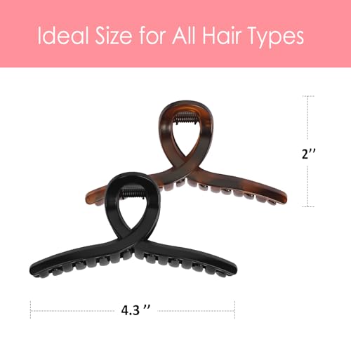 RosyReeds 4.3" Large Claw Clips for Hair, 2-Pack Matte Black & Tortoise