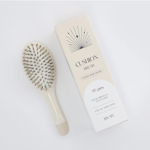 KISMETICS Beige Boar Bristle Hair Brush with Nylon Pins - Detangler & Smoothing