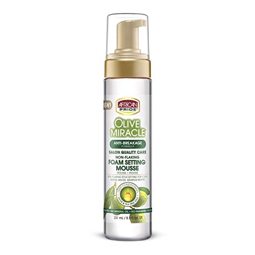 African Pride Olive Miracle Foam Mousse - Non-Flaking Frizz Control, 8.5 oz