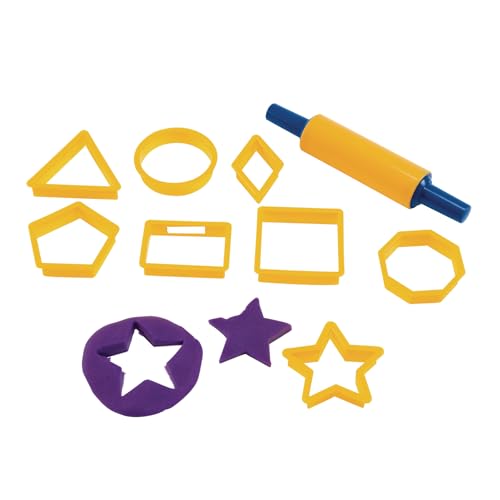 Colorations Geo Shapes Dough Cutter Set - 9 Pieces with Roller