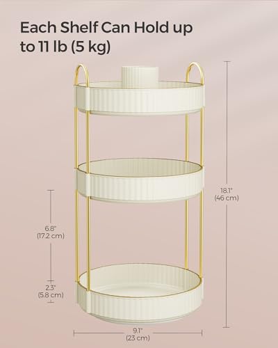 SONGMICS 3-Tier Round Rotating Makeup Organizer - Cloud White