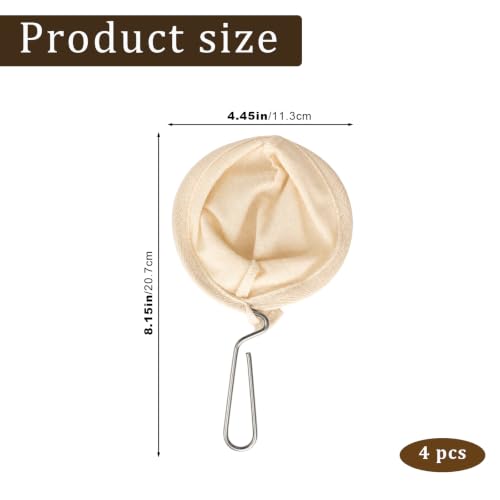 CALIDAKA Reusable Flannel Coffee Filters with Stainless Steel Handle - 4 Pack