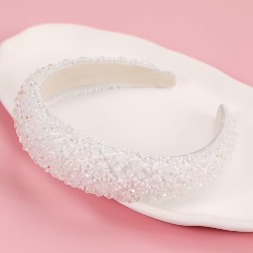 Crystal White Beaded Sequin Headband for Women - Sparkly Hair Accessory