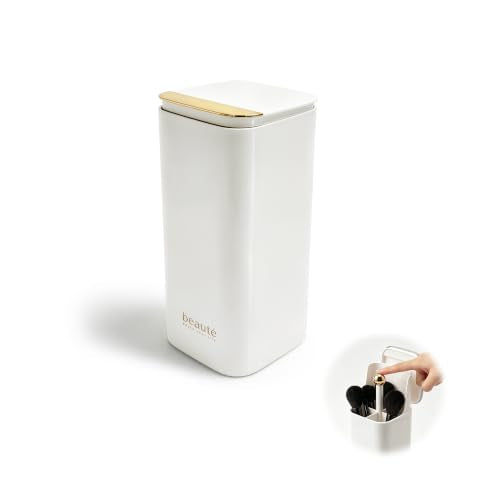 Kofebe White Makeup Brush Holder with Pop-Up Organizer