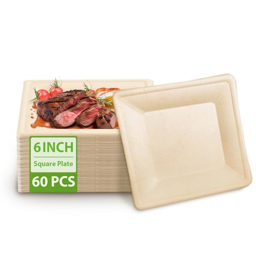 Eco-Friendly 6-Inch Disposable Paper Plates - 60 Pack, Biodegradable & Waterproof