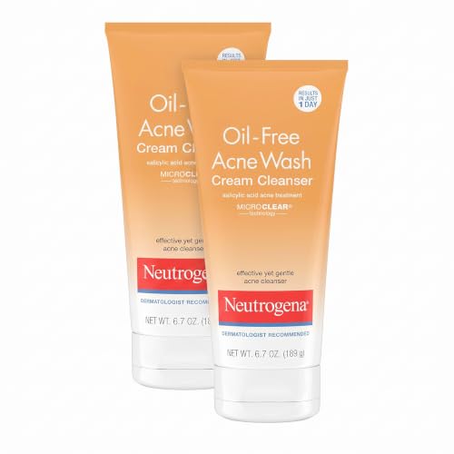 Neutrogena Oil-Free Acne Face Wash Cream Cleanser with 2% Salicylic Acid - Salt, Pack of 2, 6.7 fl oz each