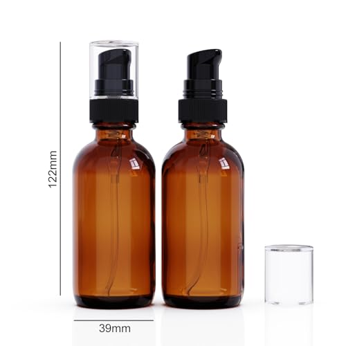 2oz Amber Glass Pump Bottle - 12 Pack Refillable Dispenser