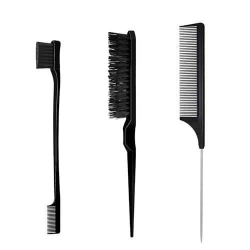 Black Hair Brush Set with Comb & Edge Brush - Styling & Edge Control for Girls & Kids
