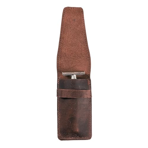 CestAntiQ Leather Safety Razor Case for Travel - Handmade Brown Holder