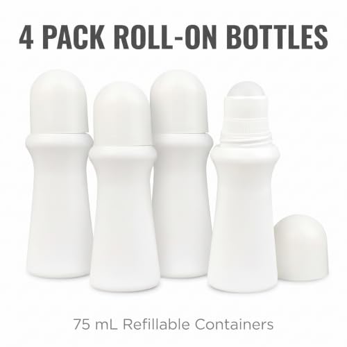 4-Pack 75ml Refillable Plastic Roller Bottles for Essential Oils