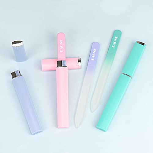 EAONE Crystal Glass Nail Files 3-Pack with Case - Pink, Blue, Green | Double-Sided Manicure Tools for Natural Nails & Pedicure
