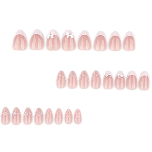 24pcs White French Tip Press-On Nails with 3D Pearl Design