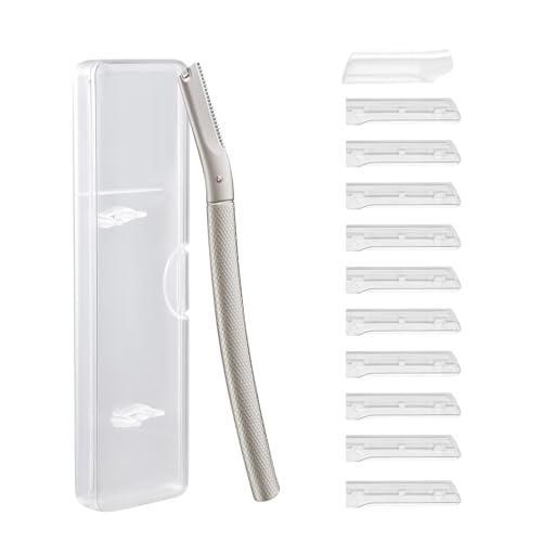 Silver Eyebrow Razor with 11 Blades & Travel Case for Women & Men