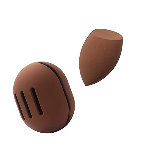 FERYES Brown Silicone Makeup Sponge Holder with Sponge - Travel Dry & Wet Case